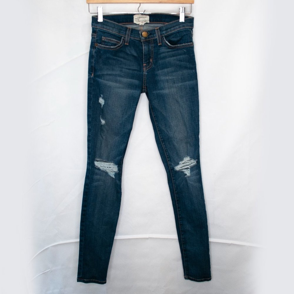 Current Elliott The Ankle Skinny Jeans Womens 25 Blue Townie Destroy Denim HH10